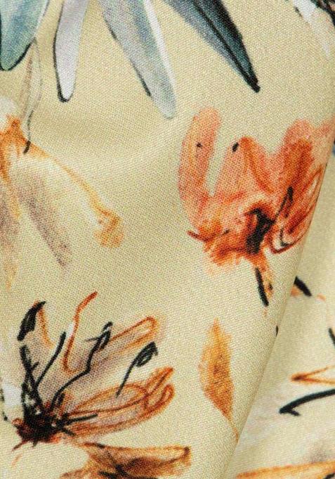 Beige Printed Crepe Lehenga Set