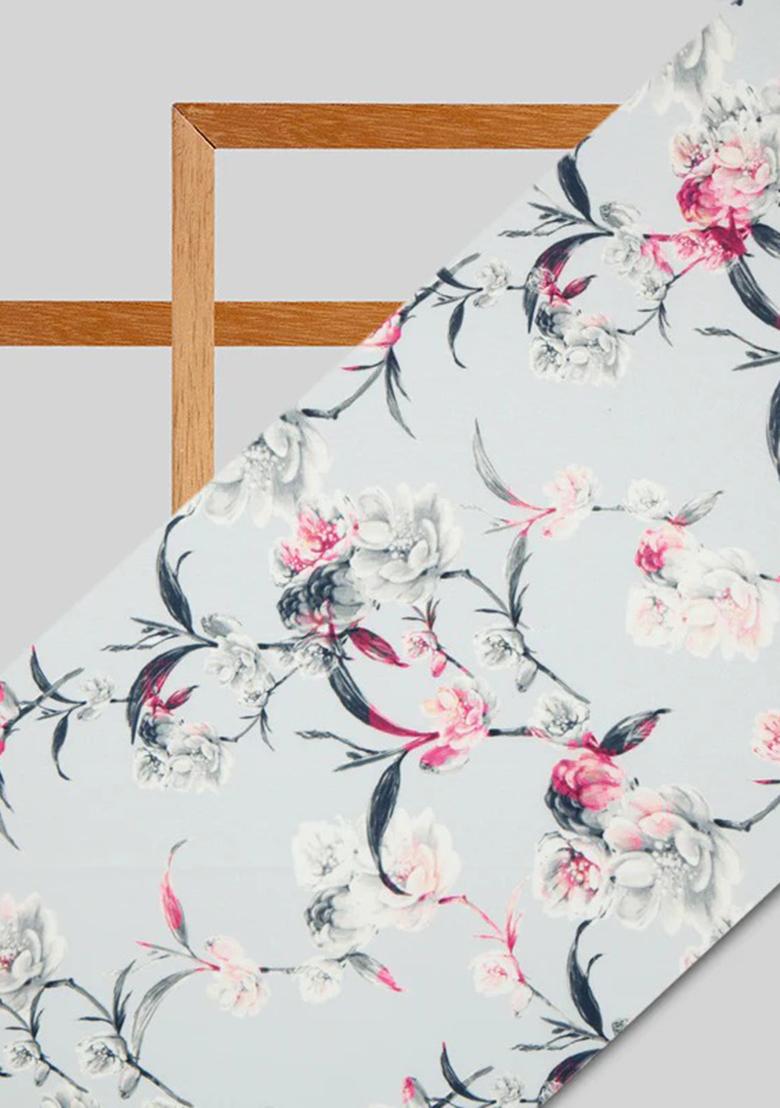 Powder Blue Printed Crepe Lehenga Set - Indya