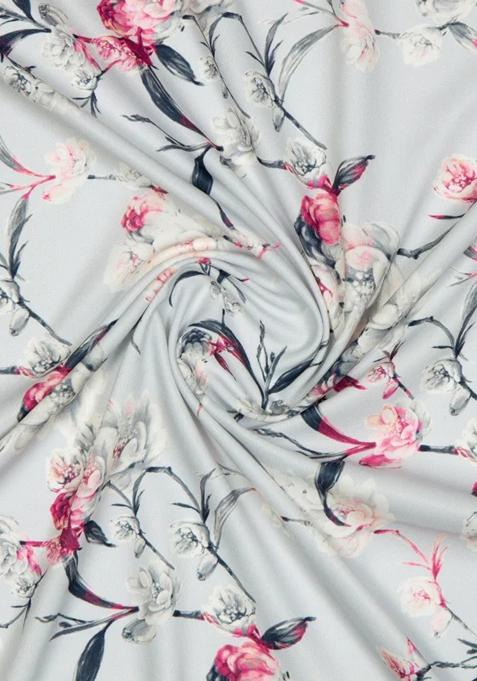 Powder Blue Printed Crepe Lehenga Set