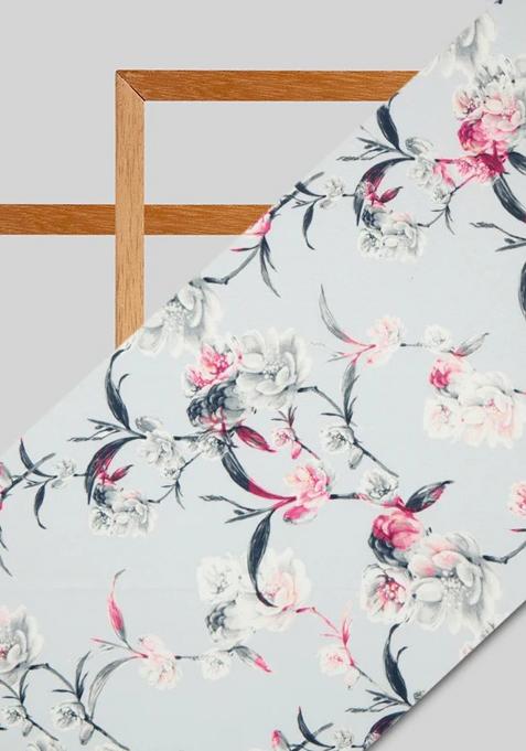 Powder Blue Printed Crepe Lehenga Set