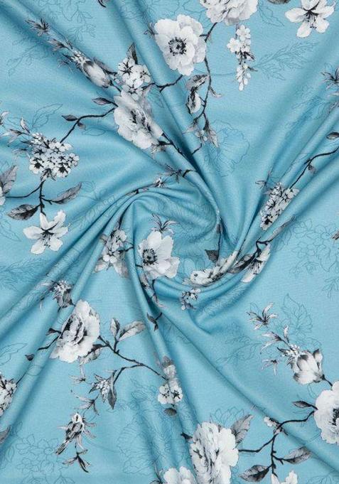 Sky Blue Printed Crepe Lehenga Set