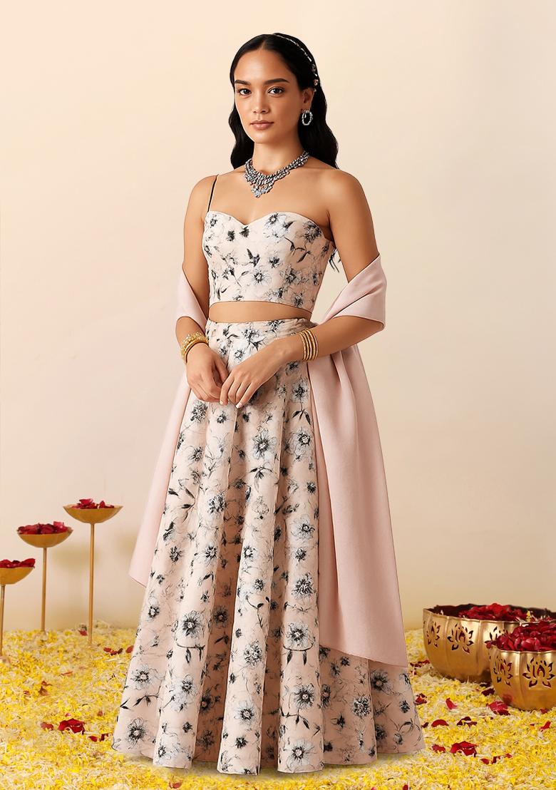 Light Pink Printed Crepe Lehenga Set