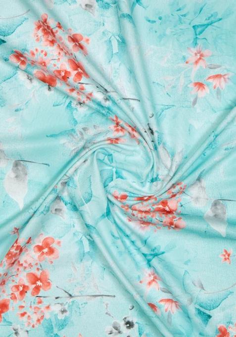 Aqua Blue Printed Crepe Lehenga Set