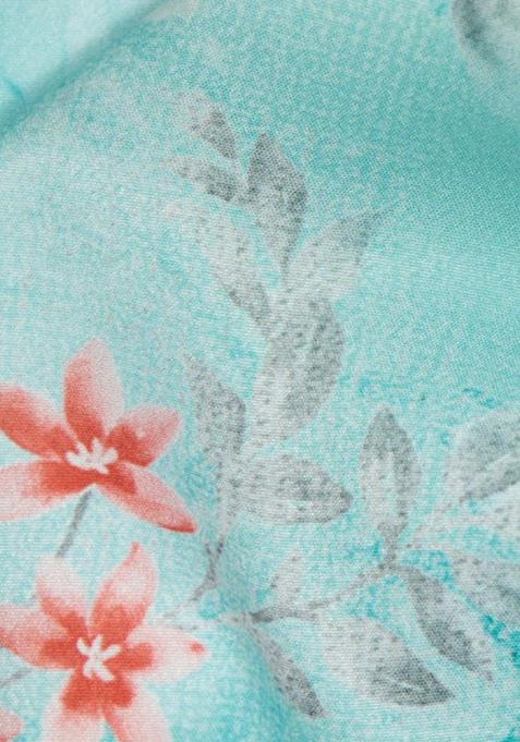 Aqua Blue Printed Crepe Lehenga Set