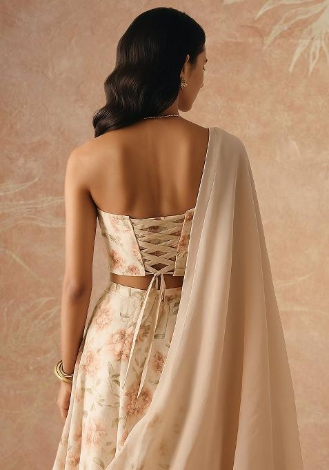 Pastel Pink Printed Crepe Lehenga Set