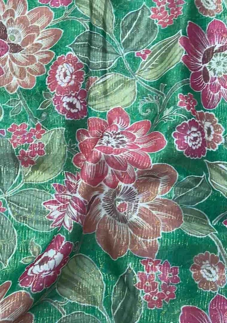 Green Printed Organza Lehenga Set - Indya