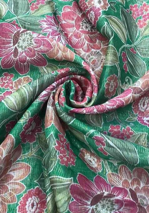 Green Printed Organza Lehenga Set