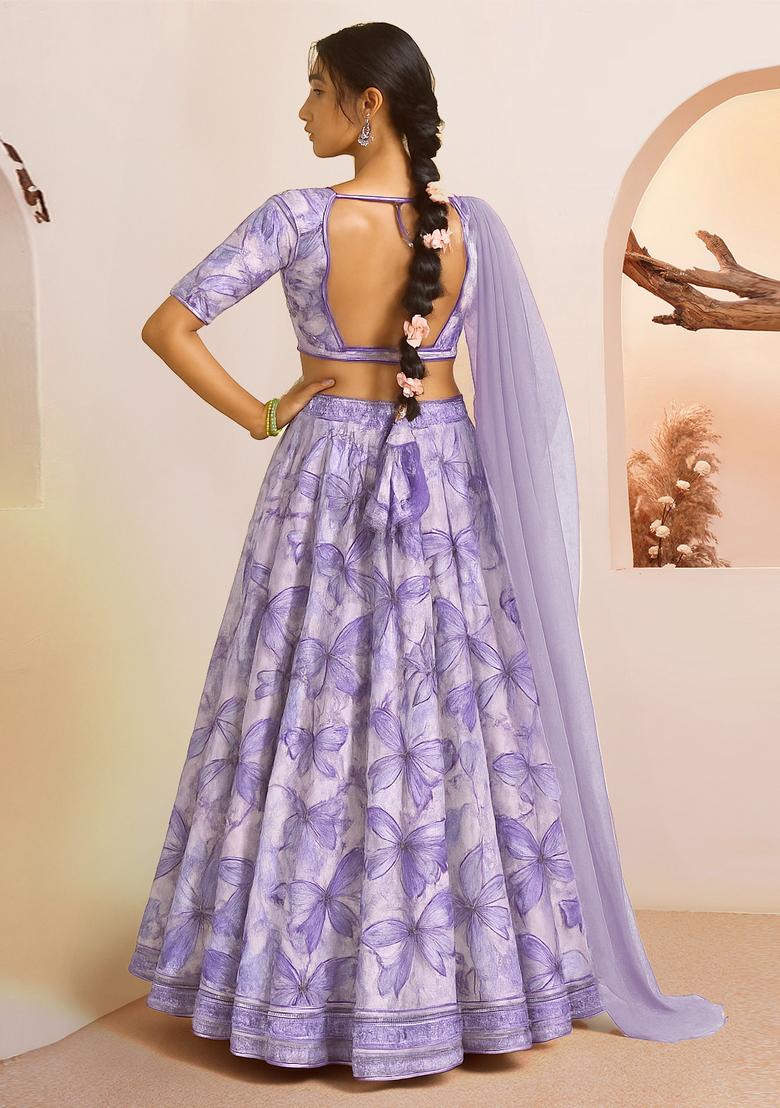 Light Purple Printed Organza Lehenga Set