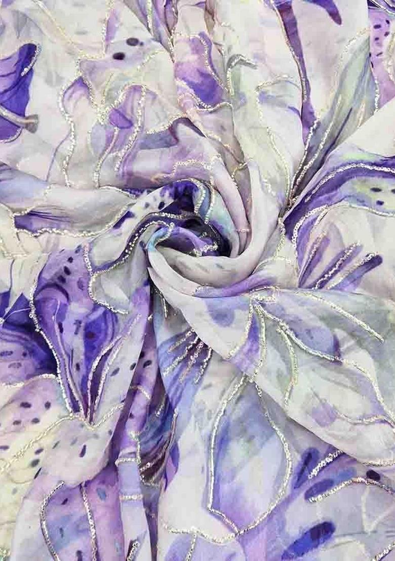 Light Purple Printed Organza Lehenga Set