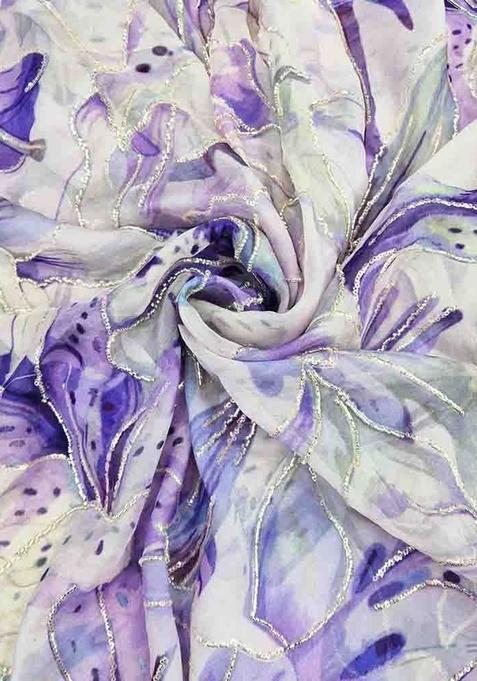 Light Purple Printed Organza Lehenga Set