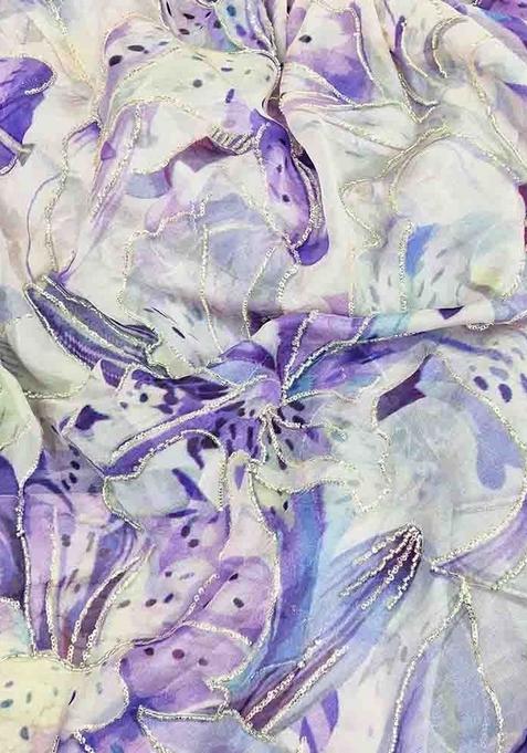 Light Purple Printed Organza Lehenga Set