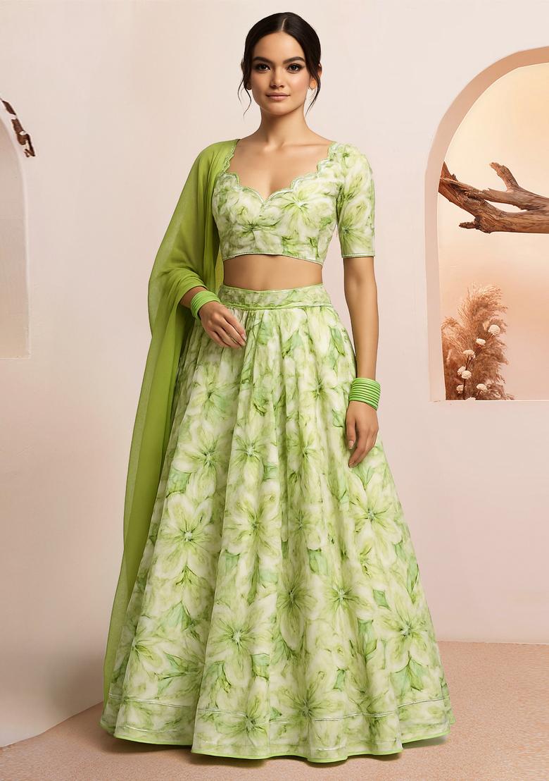 Light Green Printed Organza Lehenga Set