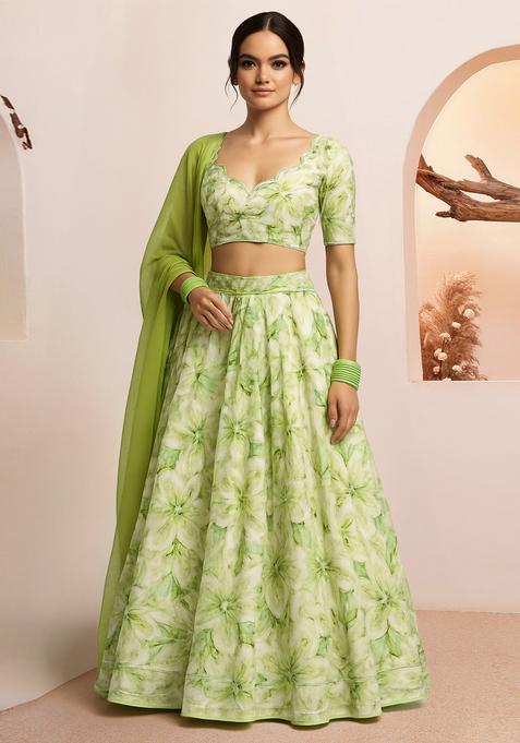 Light Green Printed Organza Lehenga Set