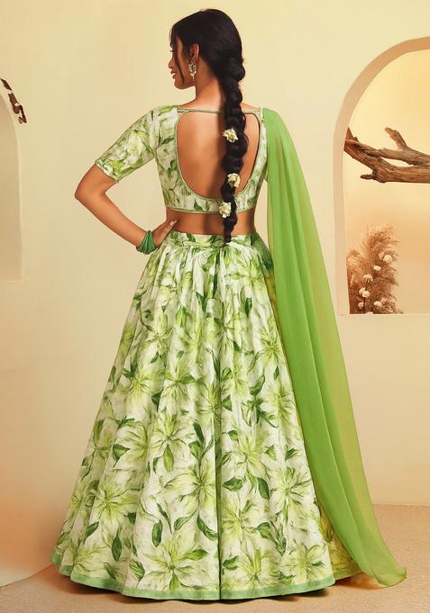 Light Green Printed Organza Lehenga Set