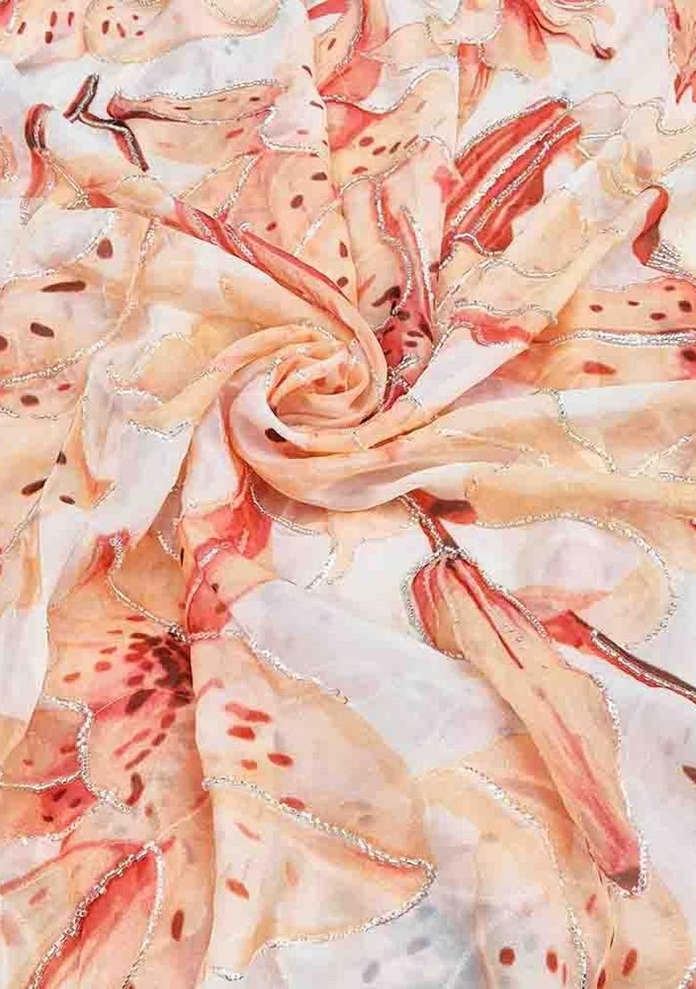 Peach Printed Organza Lehenga Set