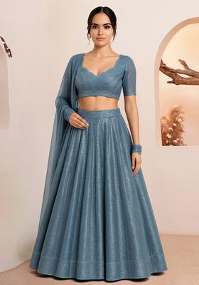 Sky Blue Solid Chiffon Lehenga Set