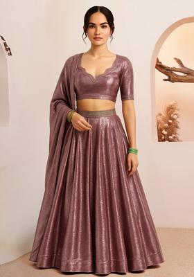 Onion Pink Solid Chiffon Lehenga Set