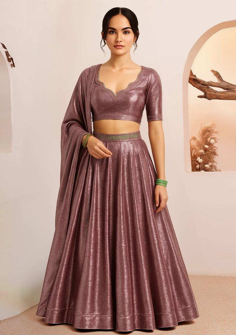 Onion Pink Solid Chiffon Lehenga Set