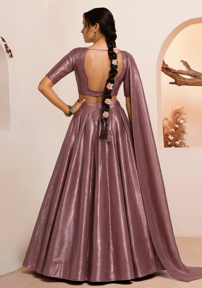 Onion Pink Solid Chiffon Lehenga Set - Indya