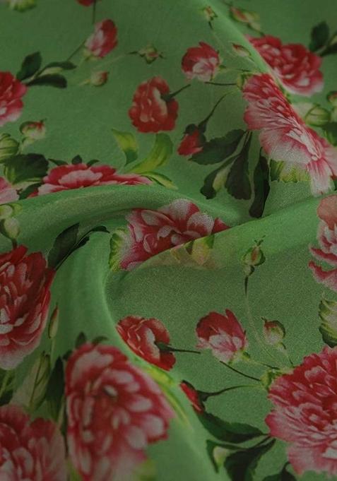 Green Printed Organza Lehenga Set