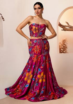 Pink Printed Organza Lehenga Set