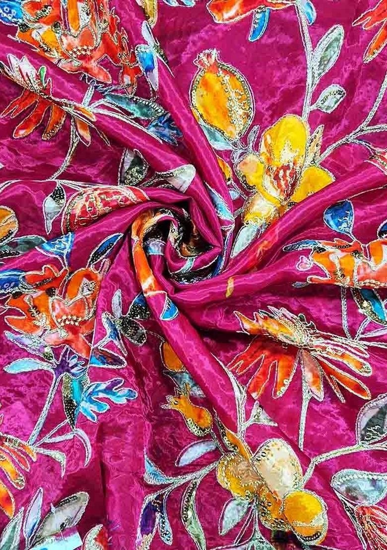 Pink Printed Organza Lehenga Set