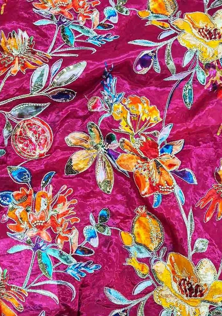 Pink Printed Organza Lehenga Set