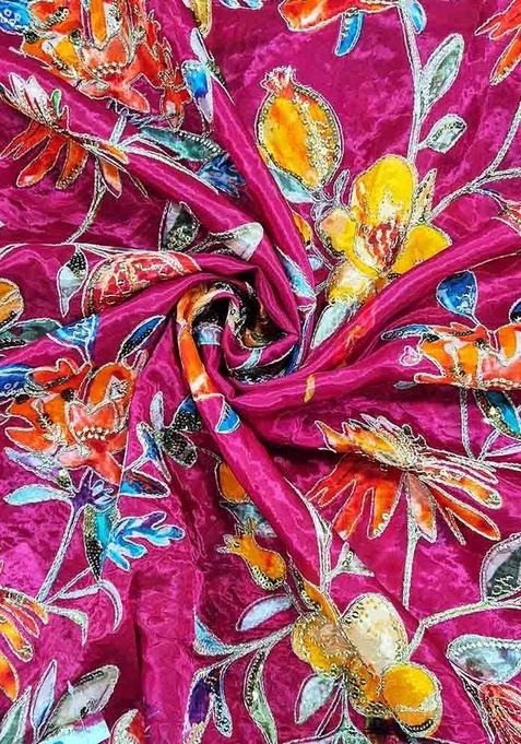 Pink Printed Organza Lehenga Set