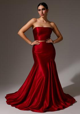 Red Solid Satin Lehenga Set