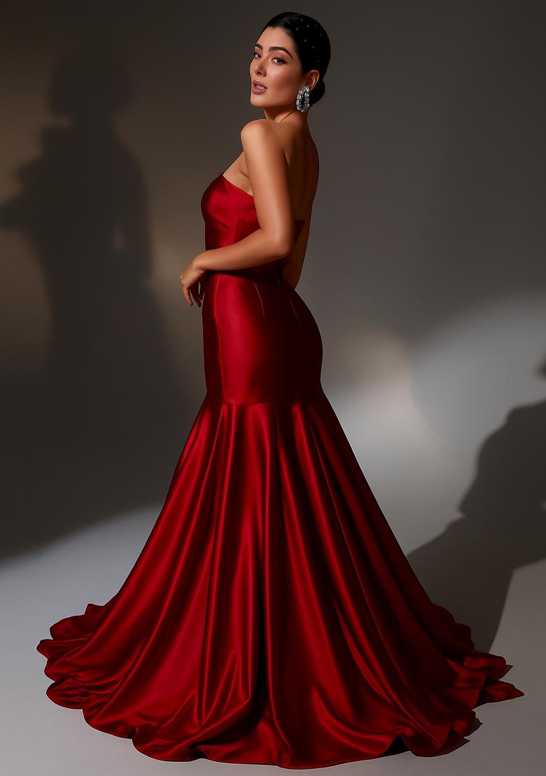 Red Solid Satin Lehenga Set