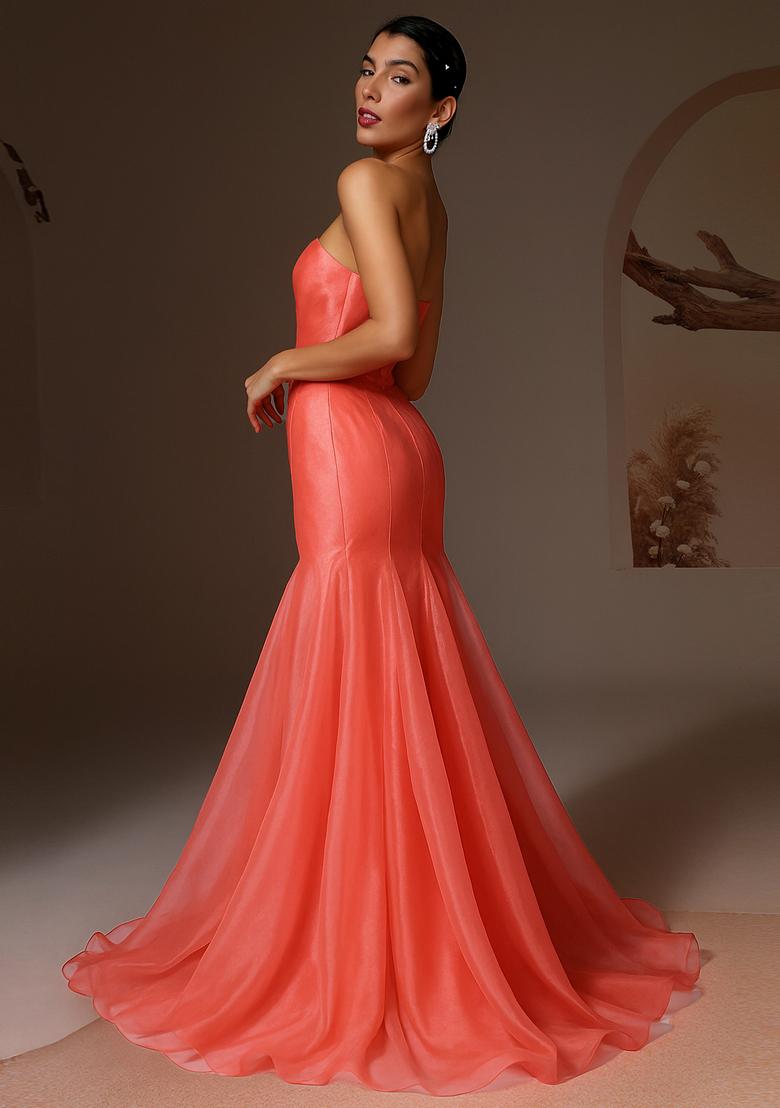 Peach Solid Satin Lehenga Set - Indya