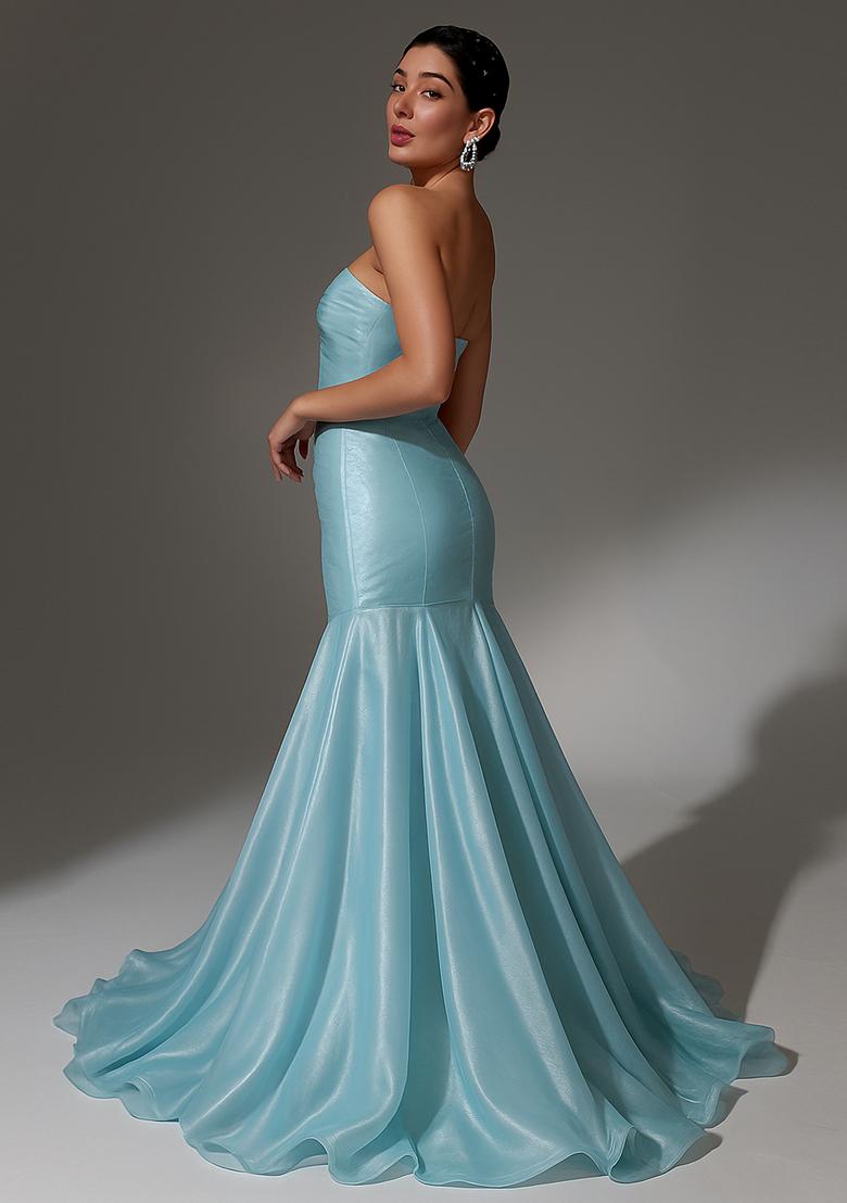 Sky Blue Solid Organza Lehenga Set - Indya