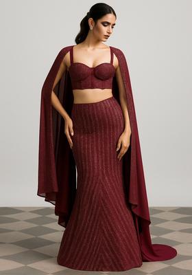 Maroon Weaving Knit Lehenga Set