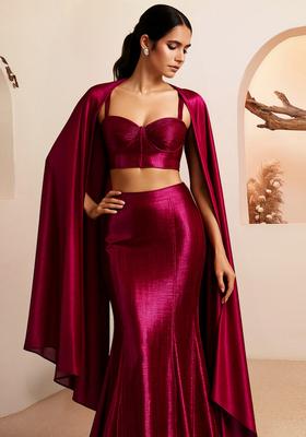 Magenta Weaving Knit Lehenga Set