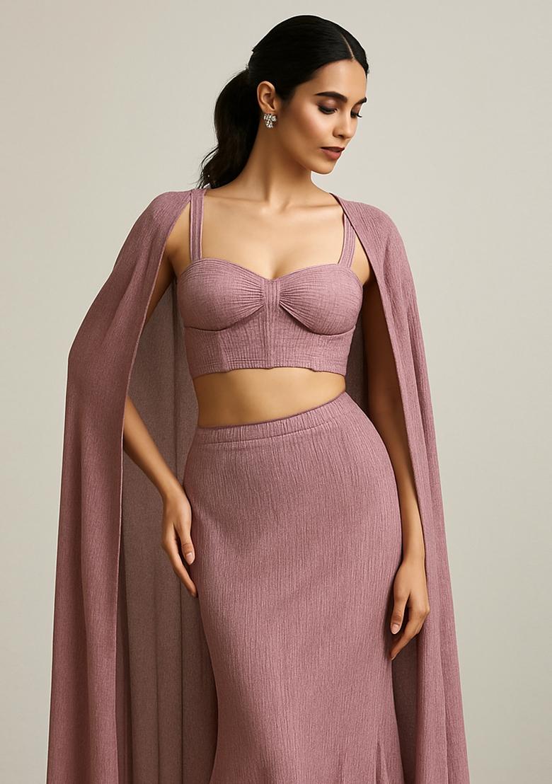 Rose Weaving Knit Lehenga Set - Indya