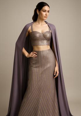 Gold Foil Printed Knit Lehenga Set