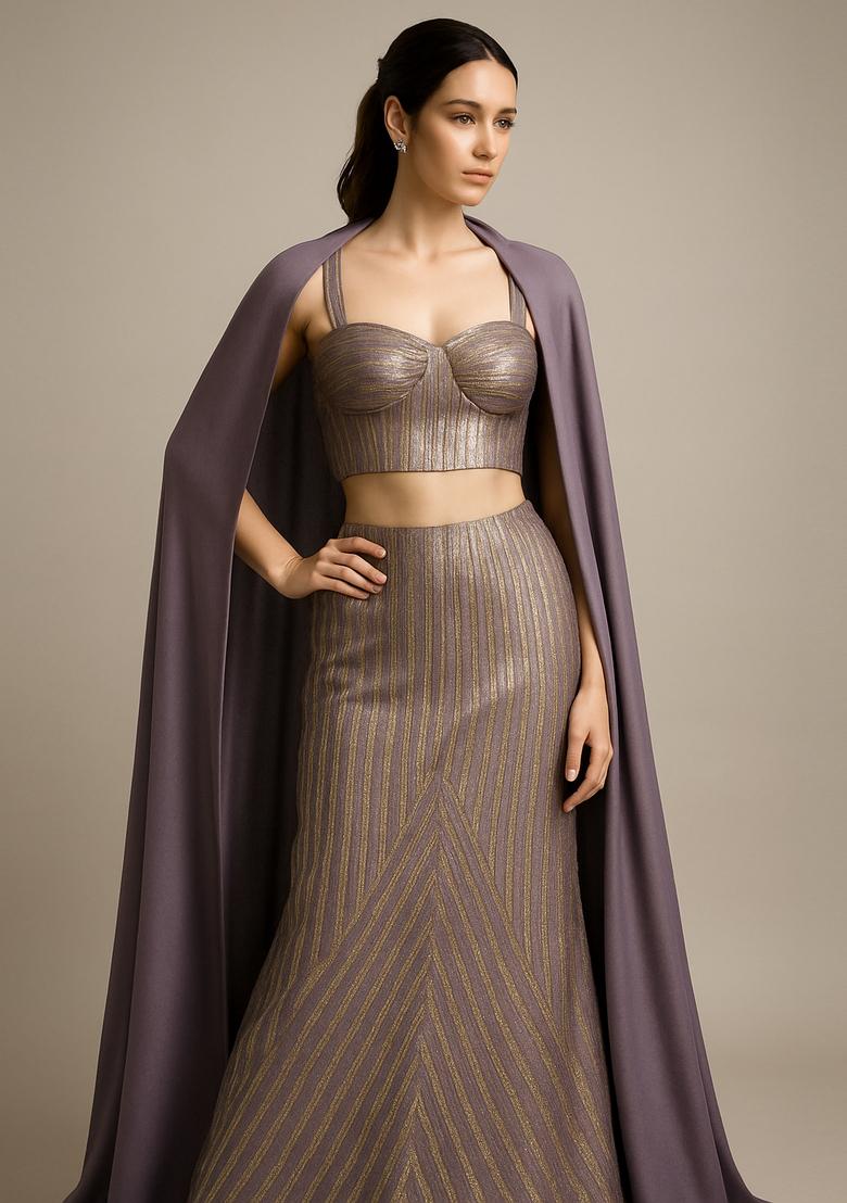 Gold Foil Printed Knit Lehenga Set