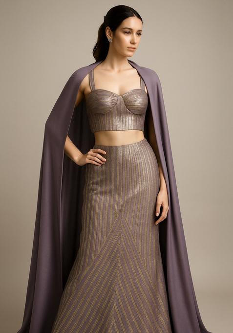 Gold Foil Printed Knit Lehenga Set