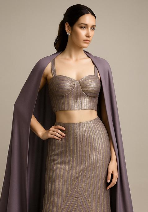 Gold Foil Printed Knit Lehenga Set