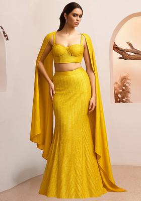 Yellow Weaving Knit Lehenga Set