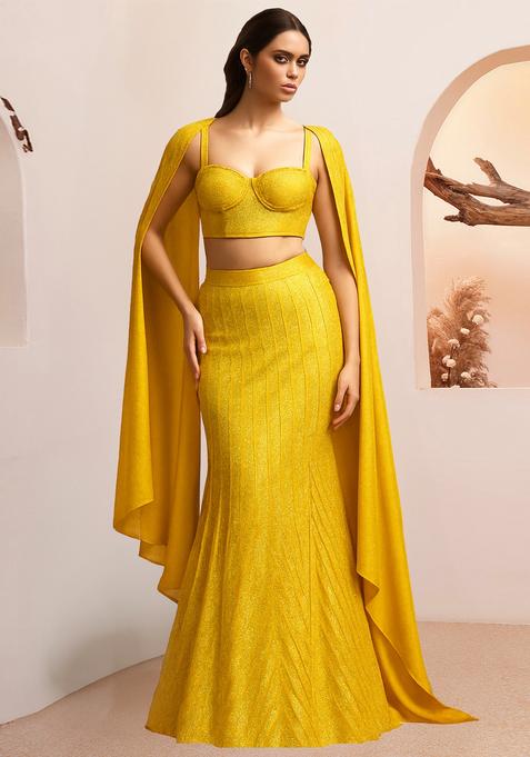 Yellow Foil Printed Lehenga Set