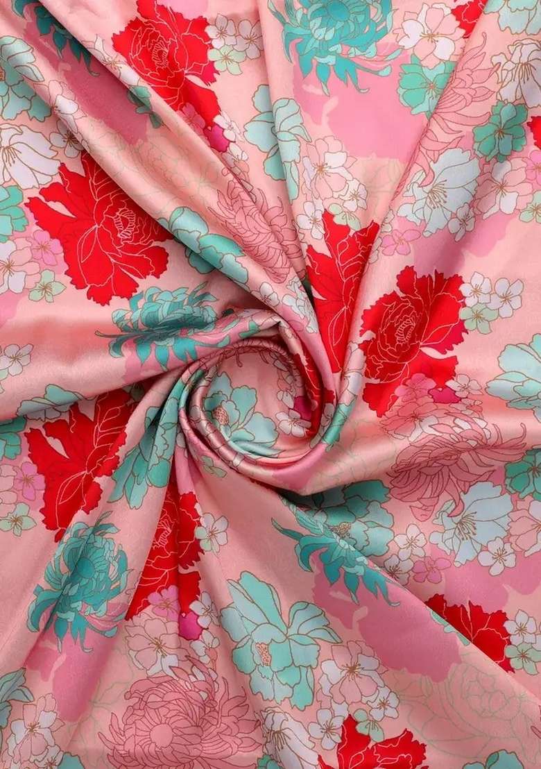 Pink Printed Satin Lehenga Set for Diwali and Festive Wear - Indya