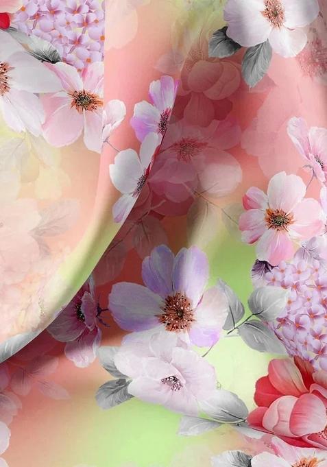 Pink Printed Satin Lehenga Set