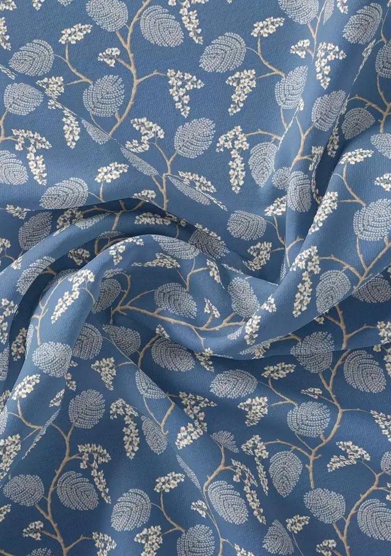 Blue Printed Rayon Lehenga Set - Indya