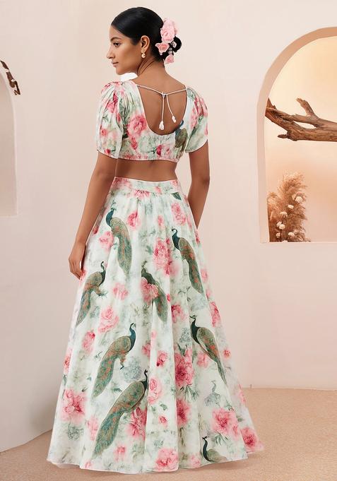 Multicolor Printed Chinon Lehenga Set