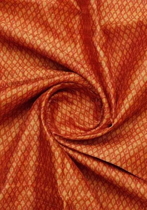 Orange Printed Silk Lehenga Set