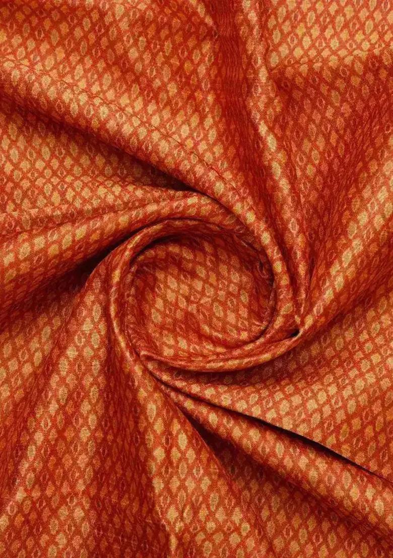 Orange Printed Silk Lehenga Set