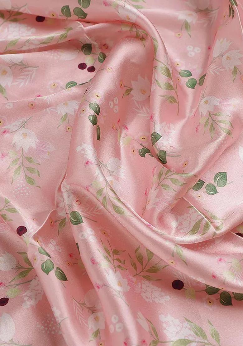 Pink Printed Silk Lehenga Set