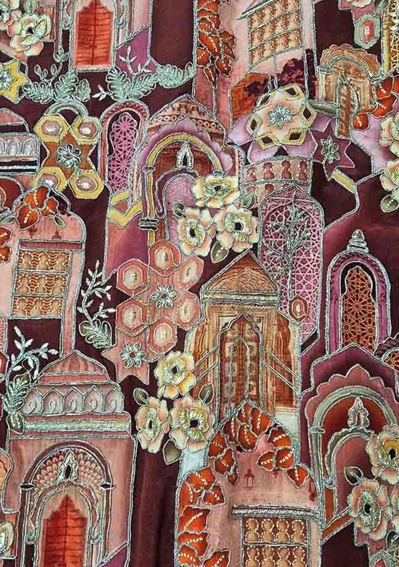 Rust Embroidered Crepe Lehenga Set