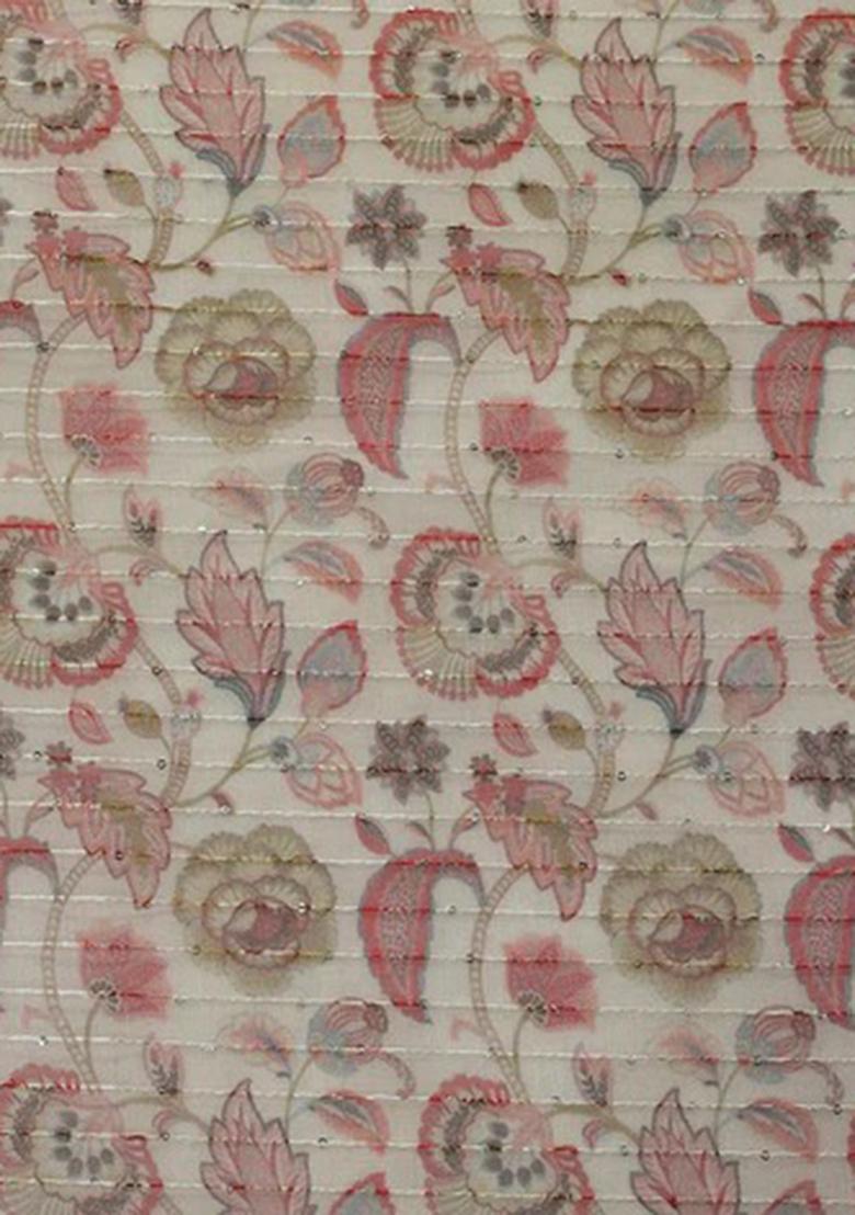 Beige Printed Organza Lehenga Set - Indya